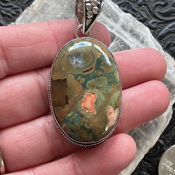 Rainforest Jasper Rhyolite Rock Crystal Stone Jewelry Pendant - Picture 4 of 8